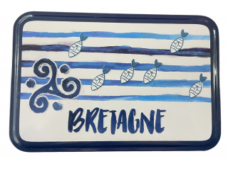 Boîte métal 350g palets nature "marinière triskell poisson bleu"