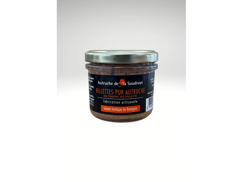 AUTRUCHE DE LA SAUDRAYE RILLETTES PUR AUTRUCHE A L'ORANGE CONFITE SAVEUR EXOTIQUE DE BRETAGNE 